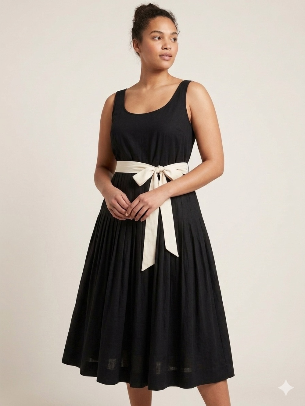 GUC size 14 Banana Republic Black Midi Dress with Cream Tie